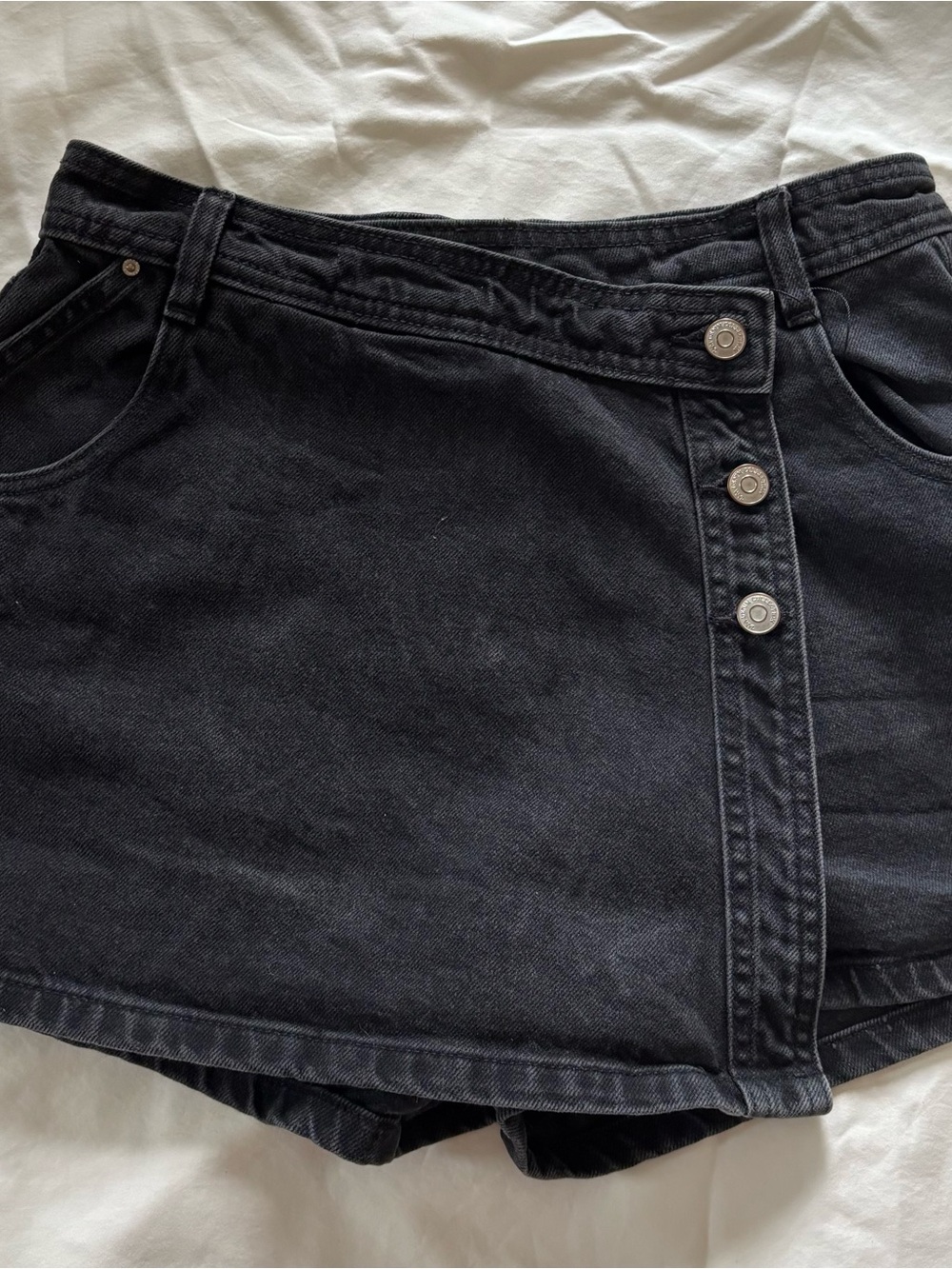 Zara Black Denim Button-Front Skort